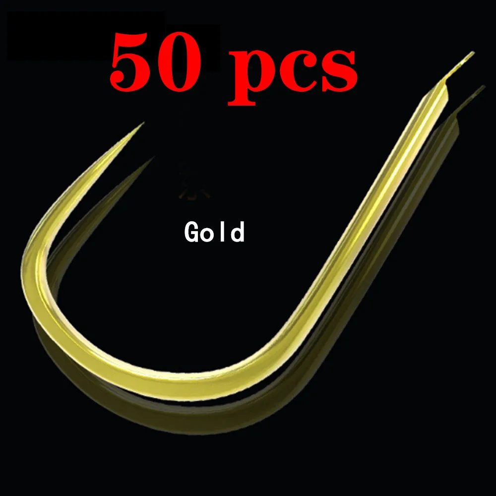 Gold50pcs 50 шт. 100 fishinghook с высоким содержанием углерода Сталь Карп Рыболовный крючок Без Бородки Морская рыбалка в пресных водоёмах, крючки, станок и non-анкерных рыболовных крючков - Цвет: Gold50pcs