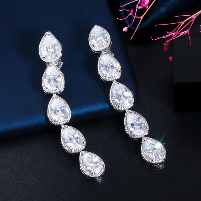 Женские серьги подвески в виде капли воды с фианитом|Серьги-подвески| |