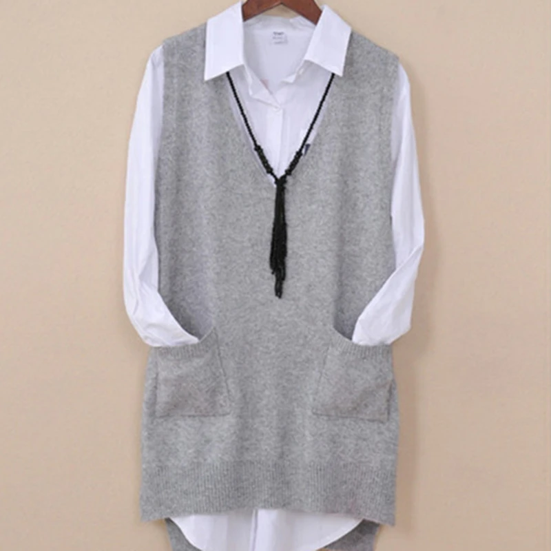 

2020 Women's Spring Autumn Cashmere Knitted Vest Both Sides Split Loose Sweater Waistcoat Female Pullover Sleeveless Tops