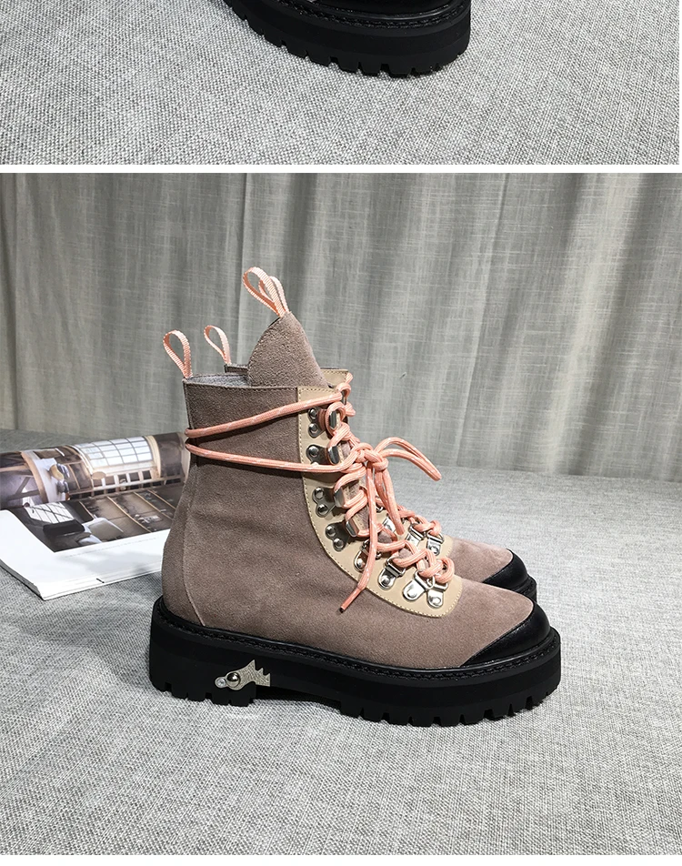 Женские ботильоны на среднем каблуке; Botas Mujer; обувь на платформе со шнуровкой; женская кожаная удобная обувь; Zapatos De Mujer; sapato feminino