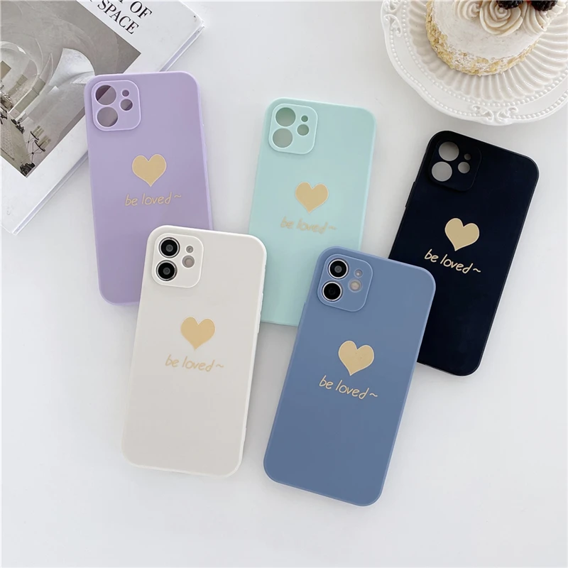 

Side Love Heart Case For iPhone 11 12 Pro Max X XR XS Max 12 mini 6 6s 7 8 Plus SE 2020 Candy Color Anti-fall Back Cover Fundas