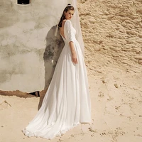 summer boho beach wedding dresses scoop neckline half sleeves chiffon wedding gowns for bride 2022 vestido de novia