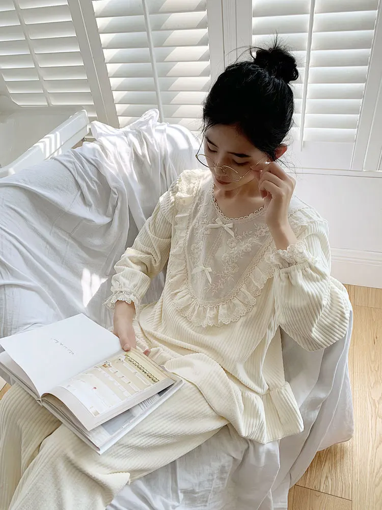 Зима 2019 Женский утепленный Пижамный костюм Женская фланелевая Коралловая