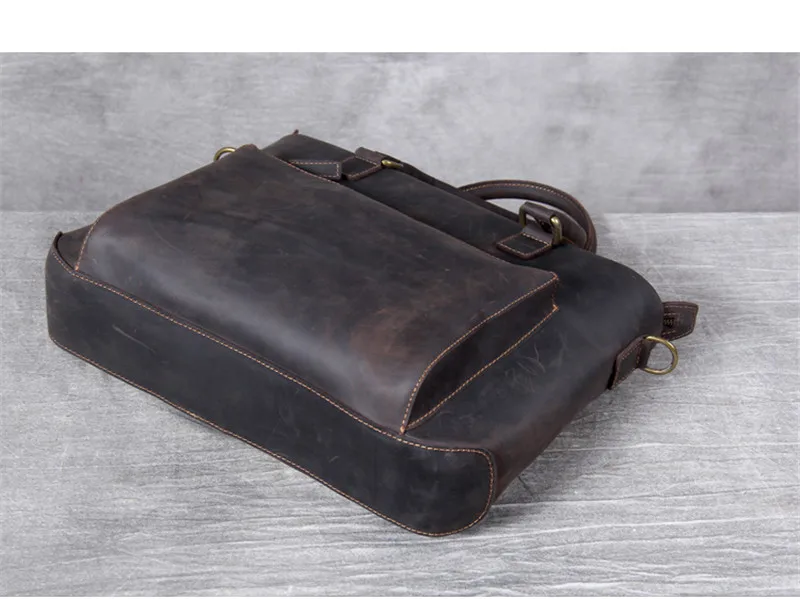 Vintage simple men's genuine leather briefcase classic first layer leather handbag black coffee casual shoulder messenger bag