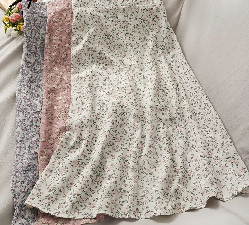 

Syiwidii Vintage Floral Print Chiffon Long Skirts for Women Elastic High Waist 2021 Summer Black White Pink Y2k Boho Midi Skirt