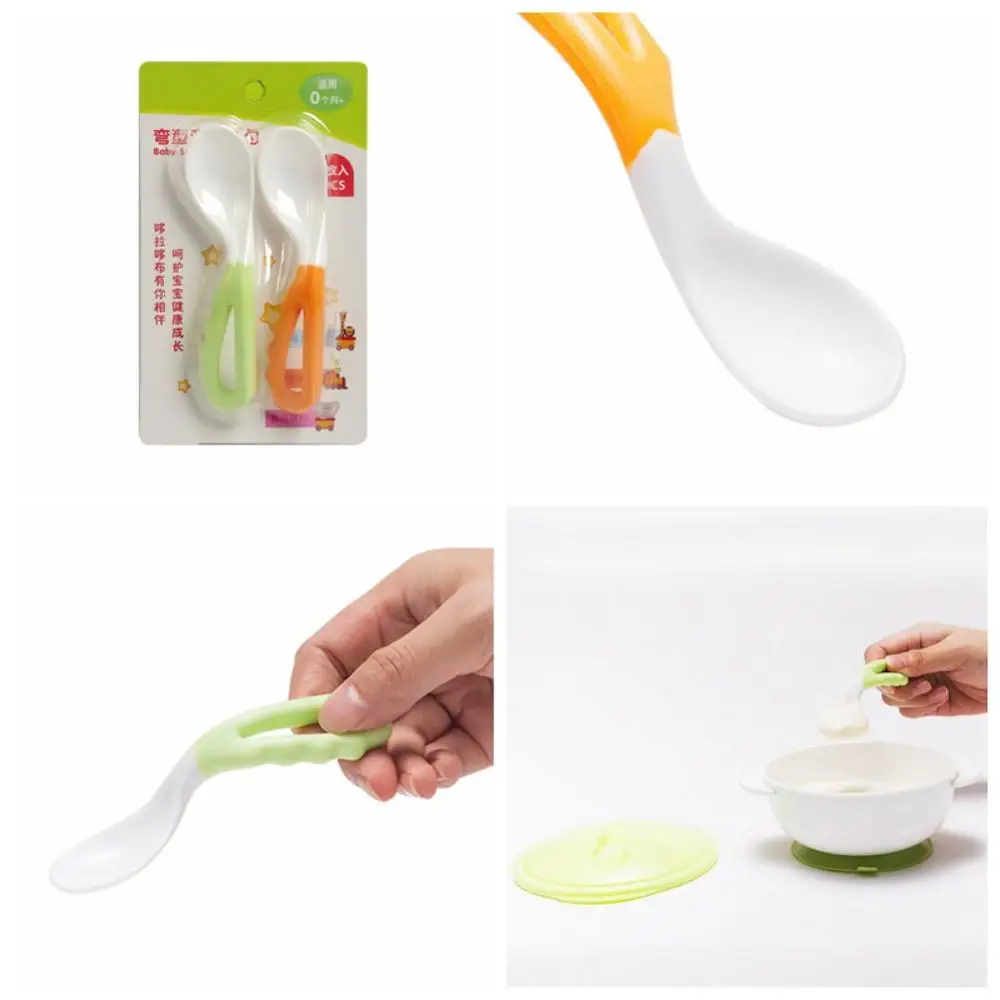 

2 Pcs/lot Baby Spoons Sets, Infant Self Feeding Training Utensils, Bendable Tableware Flatware Gift