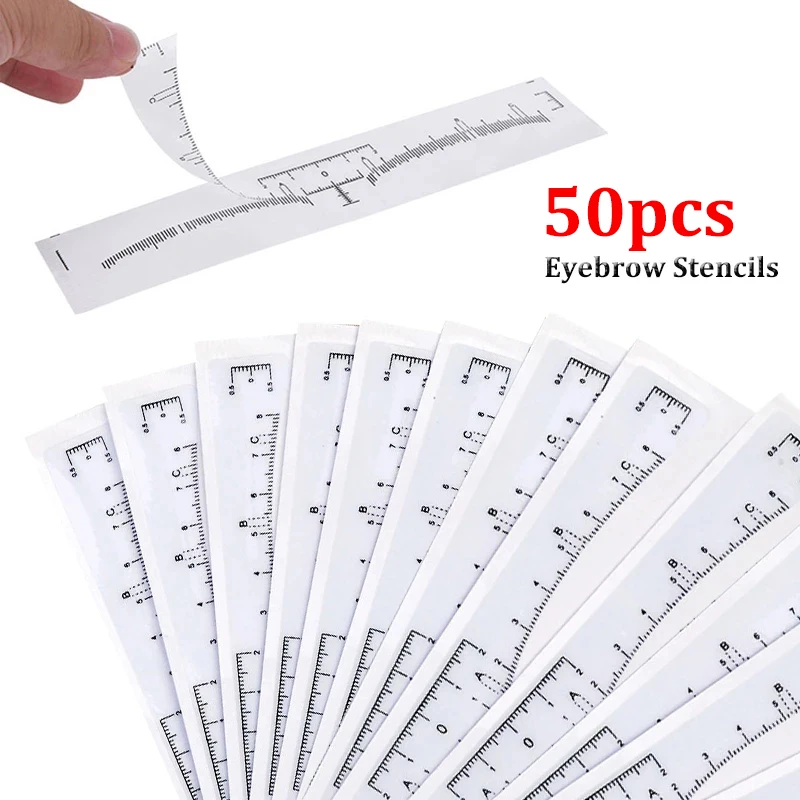 

50pcs Disposable Eyebrow Ruler Sticker Eyebrow Shaping Tool Eyebrow Tattoo Makeup Measurement Stencil Template Microblading