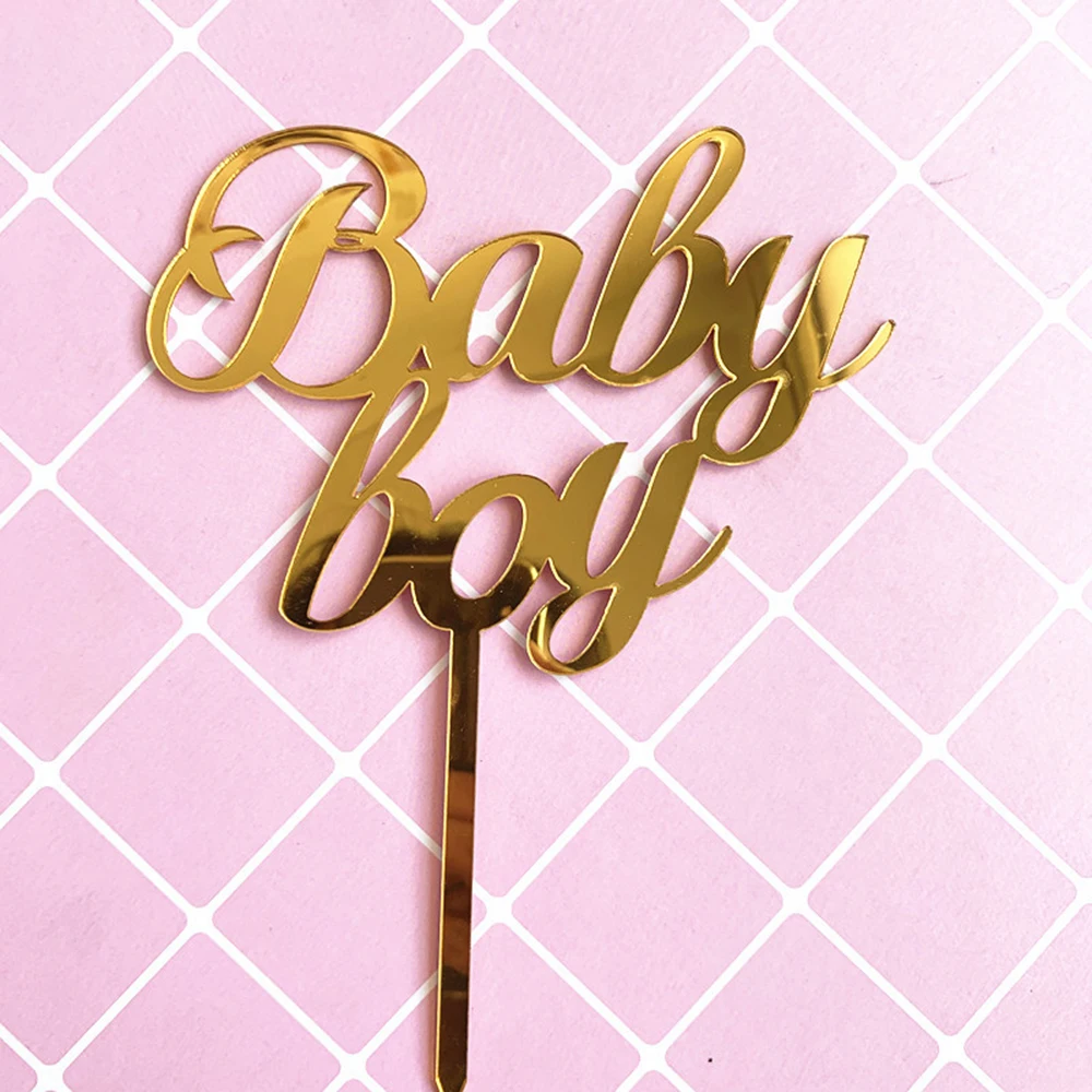 babyboy-gold Топперы для торта для маленьких девочек и мальчиков, флаги для детей с днем рождения, розовые, синие, золотые топперы для кексов, свадебные, вечерние, декор для детского душа - Цвет: babyboy-gold