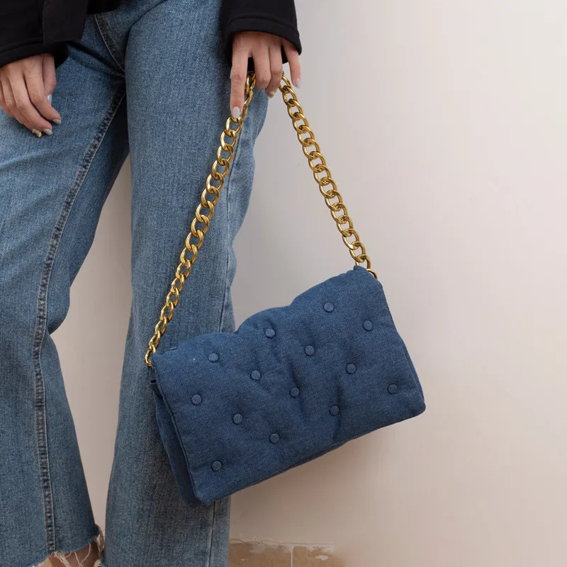TOYOOSKY Новая Осенняя джинсовая стеганая сумка через плечо женская с золотой