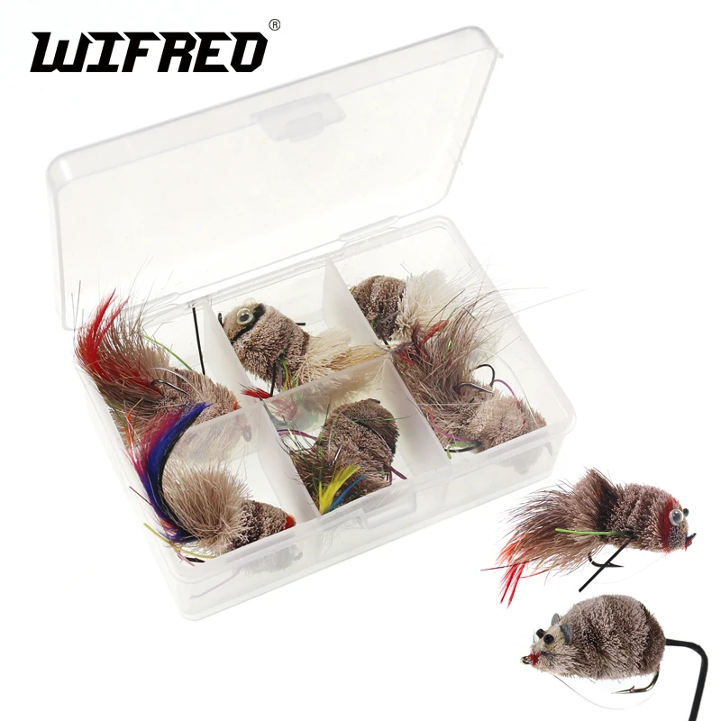 

Wifreo 6/10pcs Boxed Flyfishing Bass Bug Fly Floating Surface Mouse Rat Frog Flies for Largemouth size #2 2/0