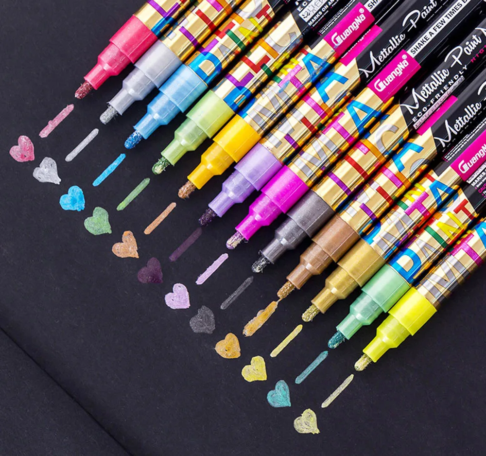 

12 Colors Flash Metal Highlighter Marker Pen DIY Photo Album Cardboard Drawing Graffiti Paint Markers Pens Art Supplies