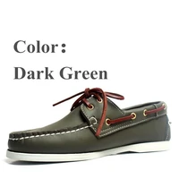 men genuine leather docksides classic boat shoesmen designer sneakers for homme femme dark green hombre loafers y010
