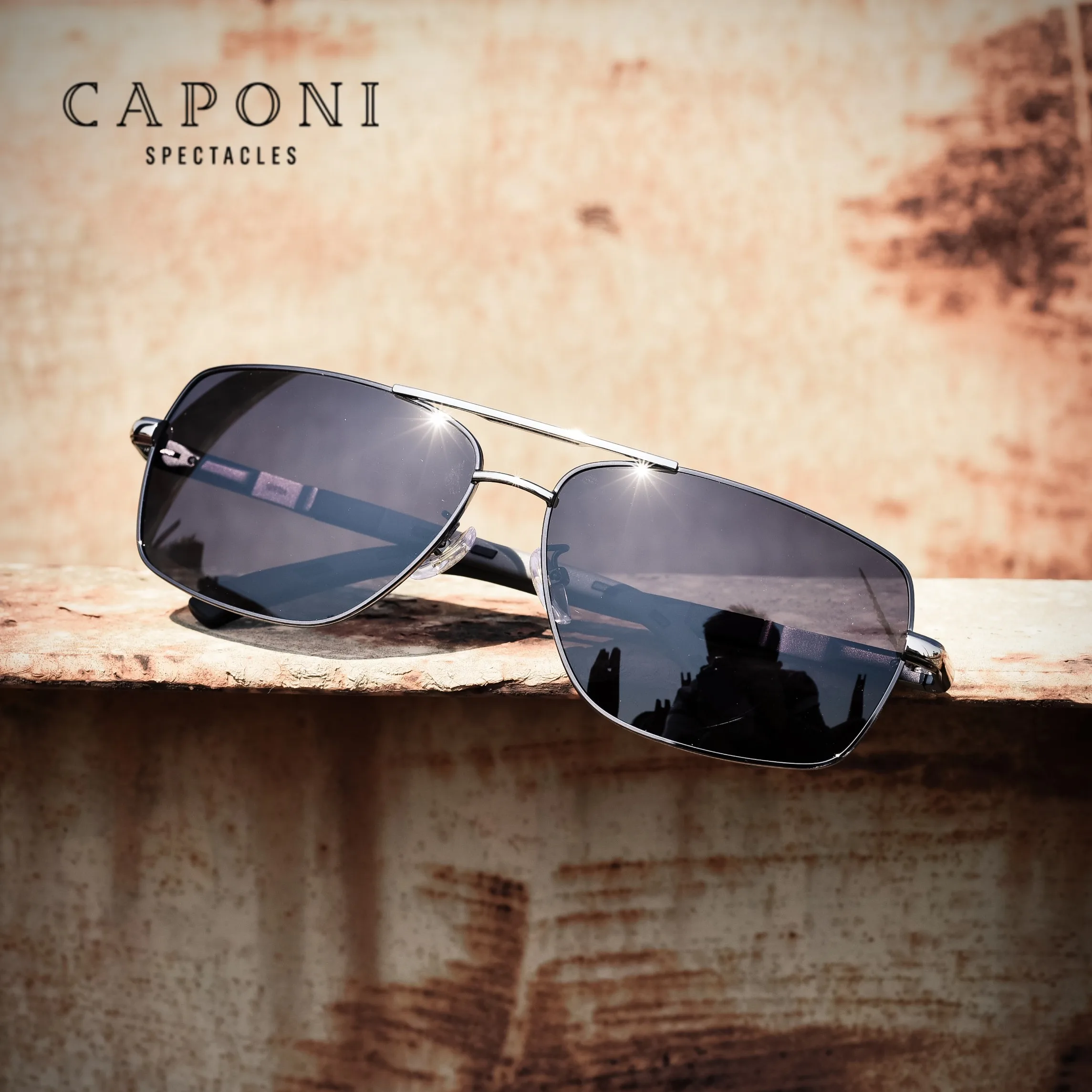 

CAPONI Square Men's Sunglasses Photochromic Metal Frame Driving Men Glasses Anti-Glare UV Filter Polarized Sun Glasses BS8724