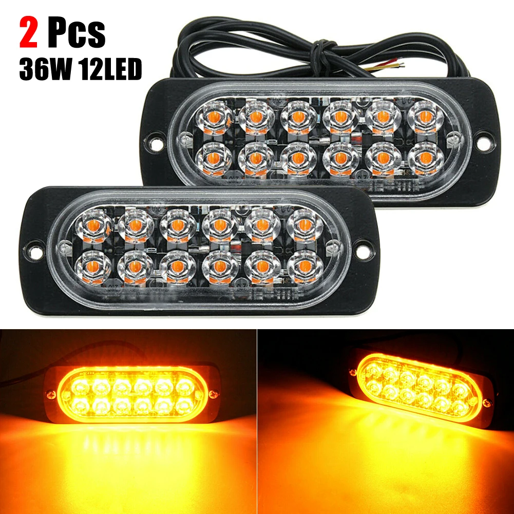 

SUHU 2PCS Amber 12 LED 36W 6500k Light Bar Car Truck Hazard Beacon Warning Lamp Grill Breakdown DC12V Amber Led Lamp Accessories