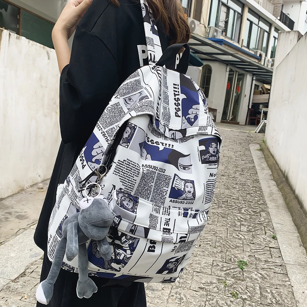 female graffiti print men backpack harajuku girl student male school bag ladies fashion laptop nylon backpack women book boy bag free global shipping