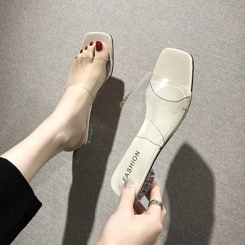 Прозрачные тапочки мюли без задника с открытыми пальцами Сезон лето женская