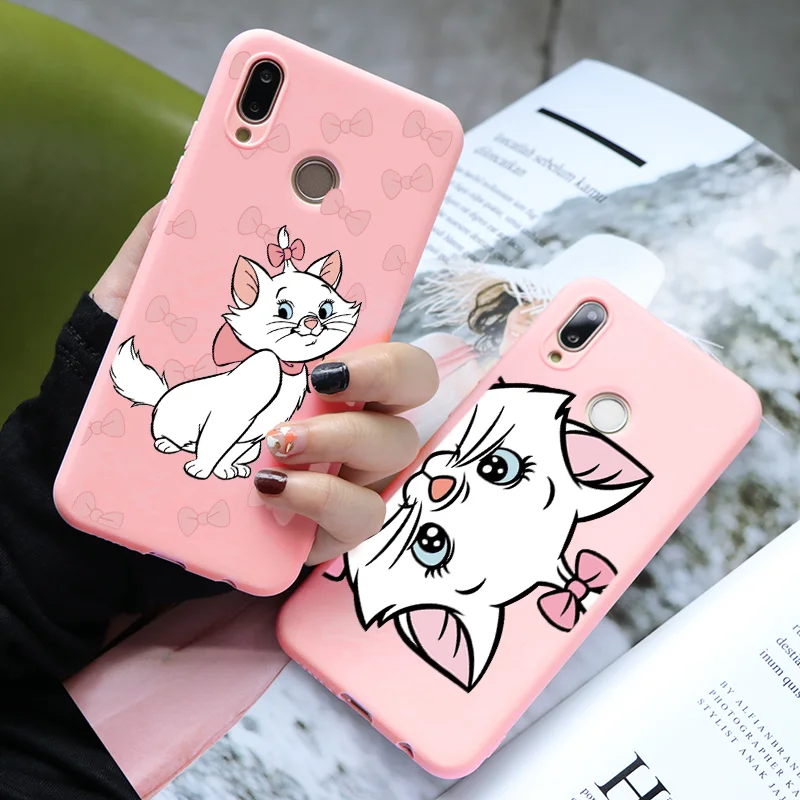 Розовый матовый чехол с милым мультяшным котом для huawei P20 Lite P30 mate 10 20 Honor 20i 10i 8X 7A Pro 9 10 20 Lite Y9 P Smart чехол