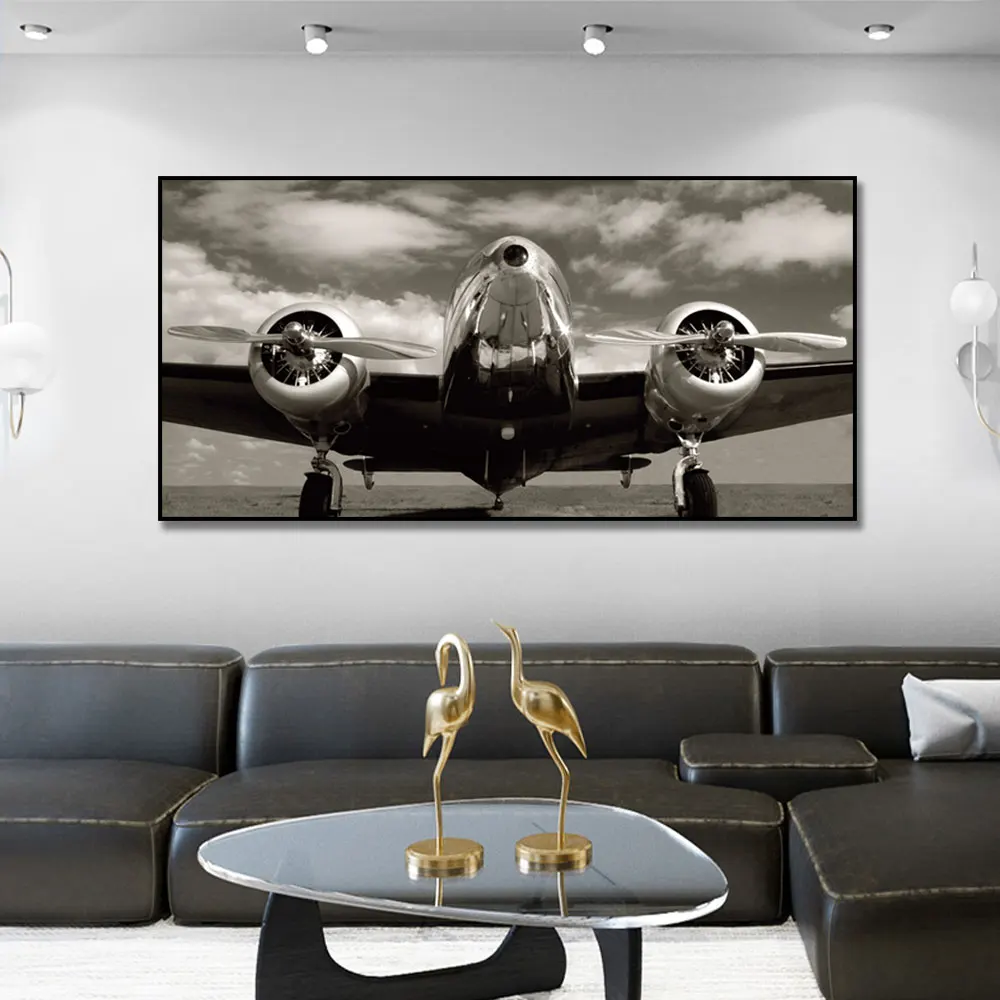 Черно-белый самолетик абстрактный холст фотообои искусство картина для гостиной
