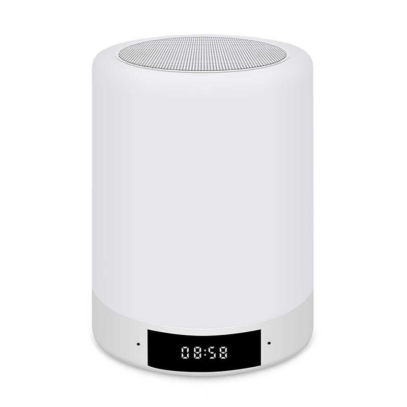 

Colorful Night Light With Bluetooth Speaker Wireless Touch Control Desk Table Lamp , Rechargeable Alarm Clock Screen LED Lamp