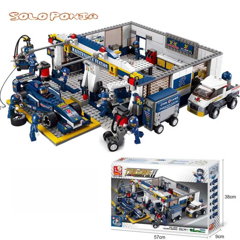 0356 F1 ремонтная станция строительный блок гоночный образовательные строительные