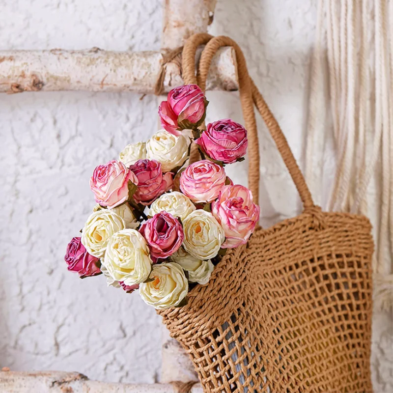 

Artificial Flowers Roasted Side Hand Rose 1 Bunch 6 Stems Living Room Bedroom Table Top Vase decoration Valentine's Day Gift