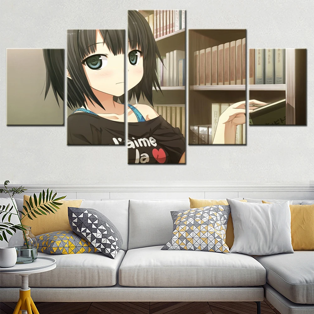 

Canvas Painting 5 Piece Japan Anime Girl Library Wall Art Posters Room Decoration Teenager Picture For Bedroom Free Shipping