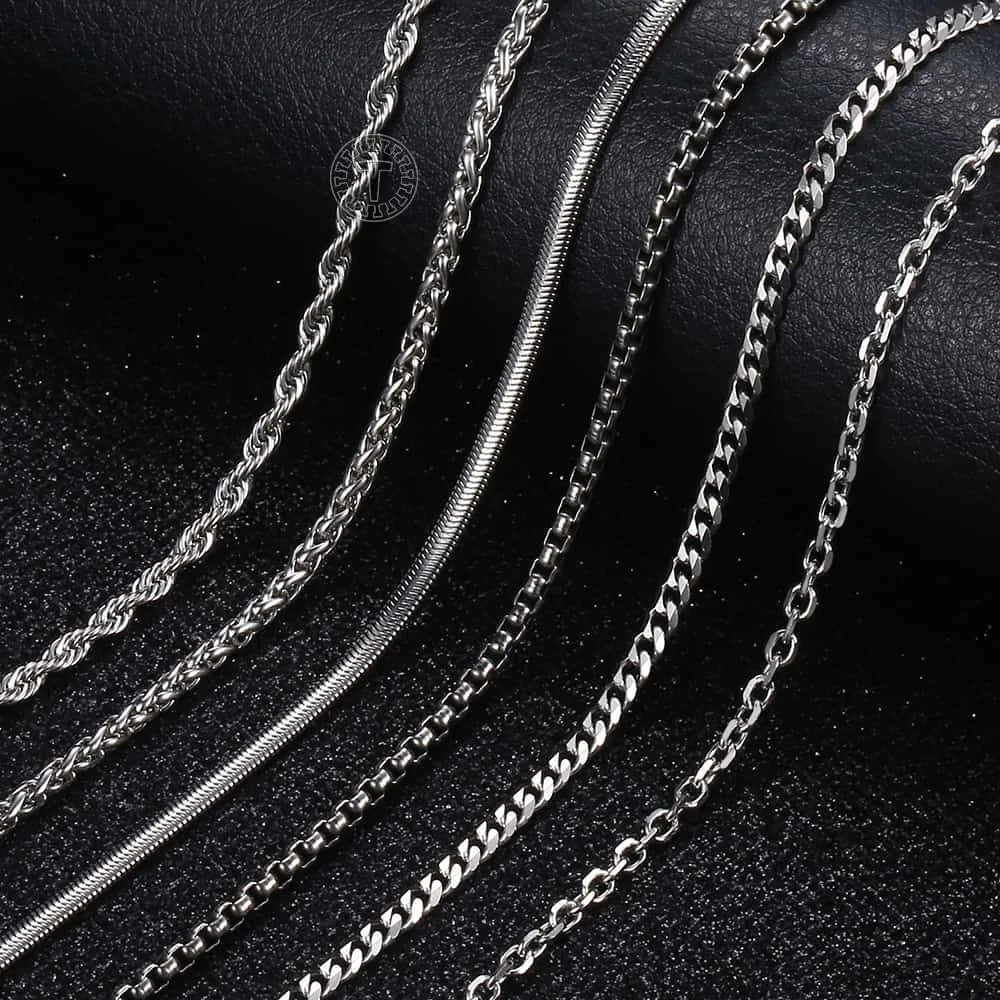 

3mm Mens Stainless Steel Necklace Silver Color Curb Cuban Rolo Wheat Round Box Link Chain Beaded Necklace 18-24 inch LKN145