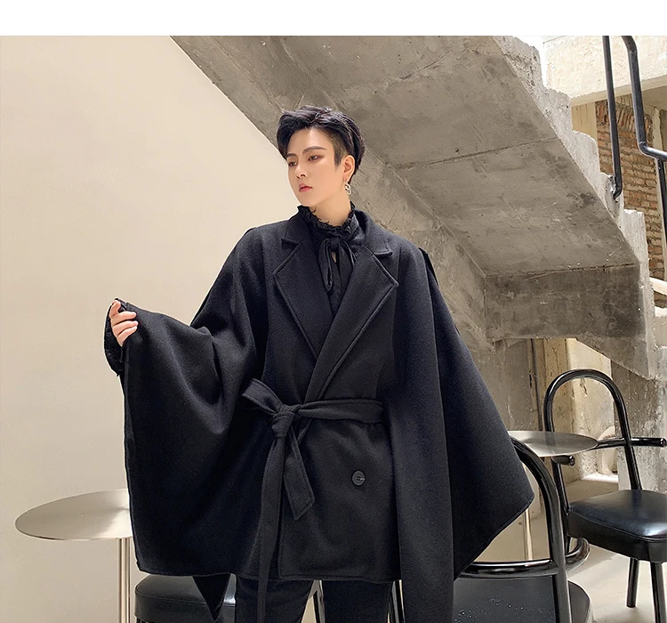 Женский шерстяной плащ большого размера черное винтажное пальто в стиле хип-хоп