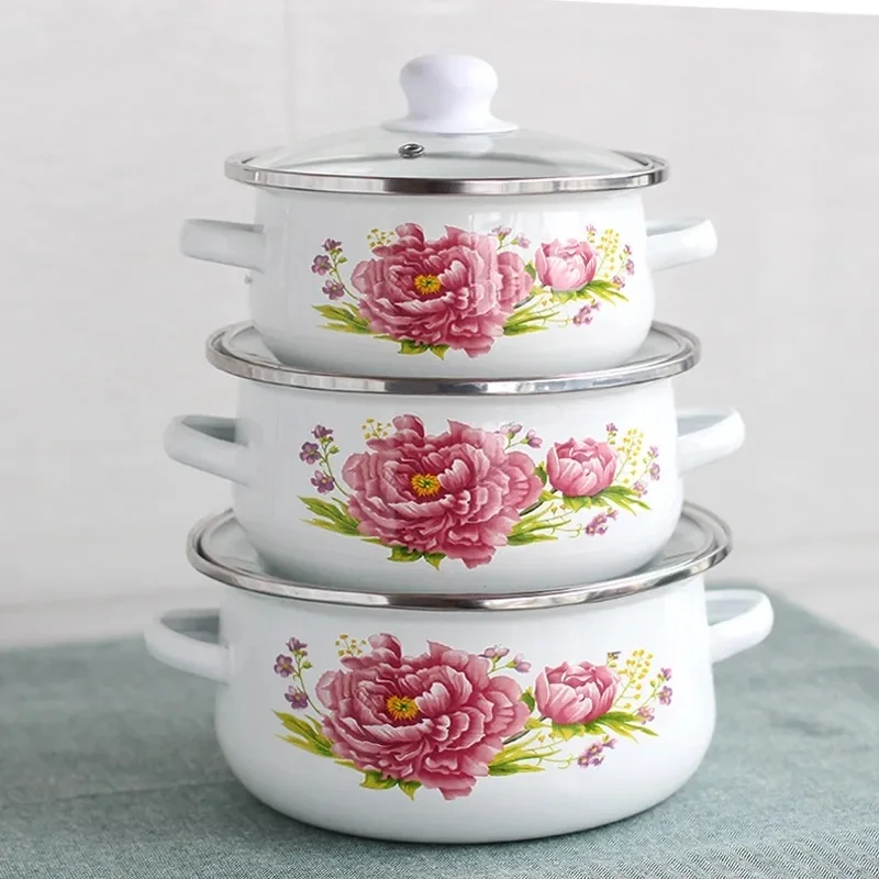 Эмалированная кастрюля утолщенная домашняя большая емкость для супа тушения