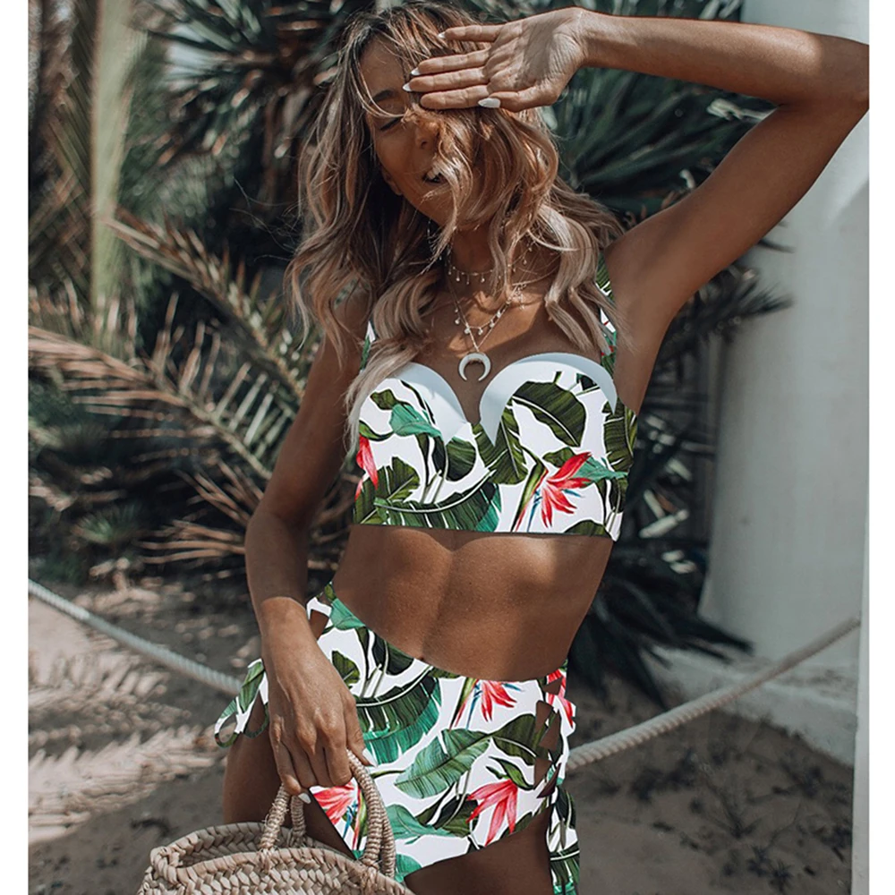 

2020 New Bikinis Women Swimsuit High Waist Bathing Suit Plus Size Swimwear Push Up Bikini Set Vintage Beach Wear Biquini Floral