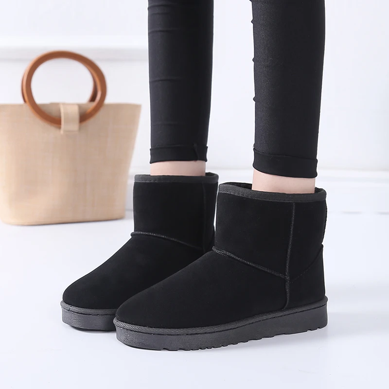 

2020 Women Winter Snow Boots Warm Flat Plus Size Platform Lace Up Ladies Women's Shoes New Flock Fur Suede Ankle Boots Female