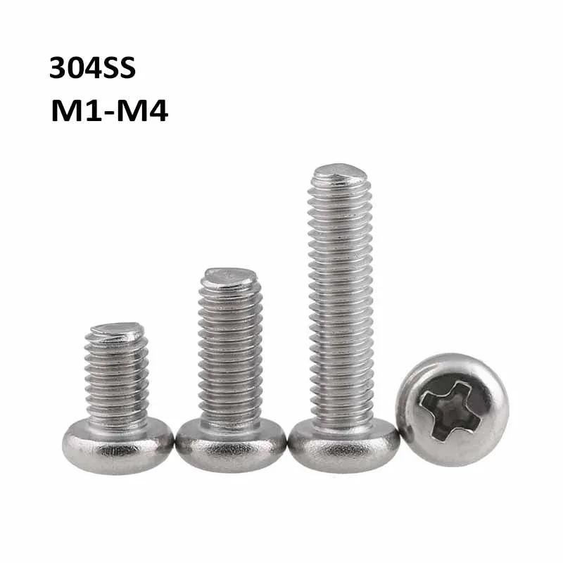 

304 Stainless Steel Pan Head Phillips Screws A2 Round Head Screw/Bolts M1 M1.2 M1.4 M1.6 M2 M2.5 M3 M4