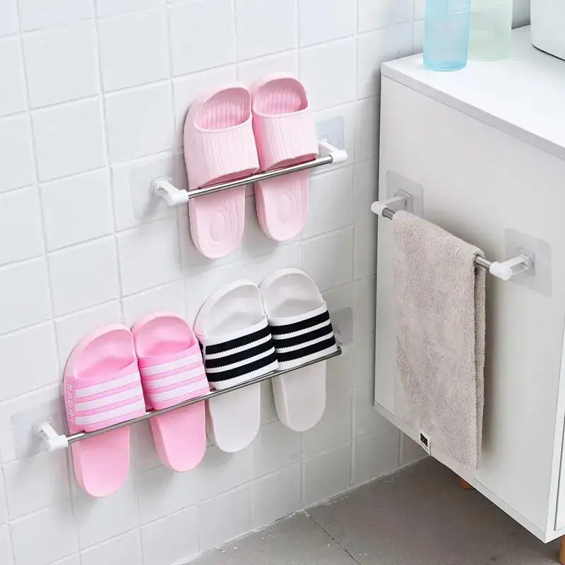 

Simple slippers rack free punching bathroom wall hanging shoe rack towel rack bathroom shelf household storage shoe rack