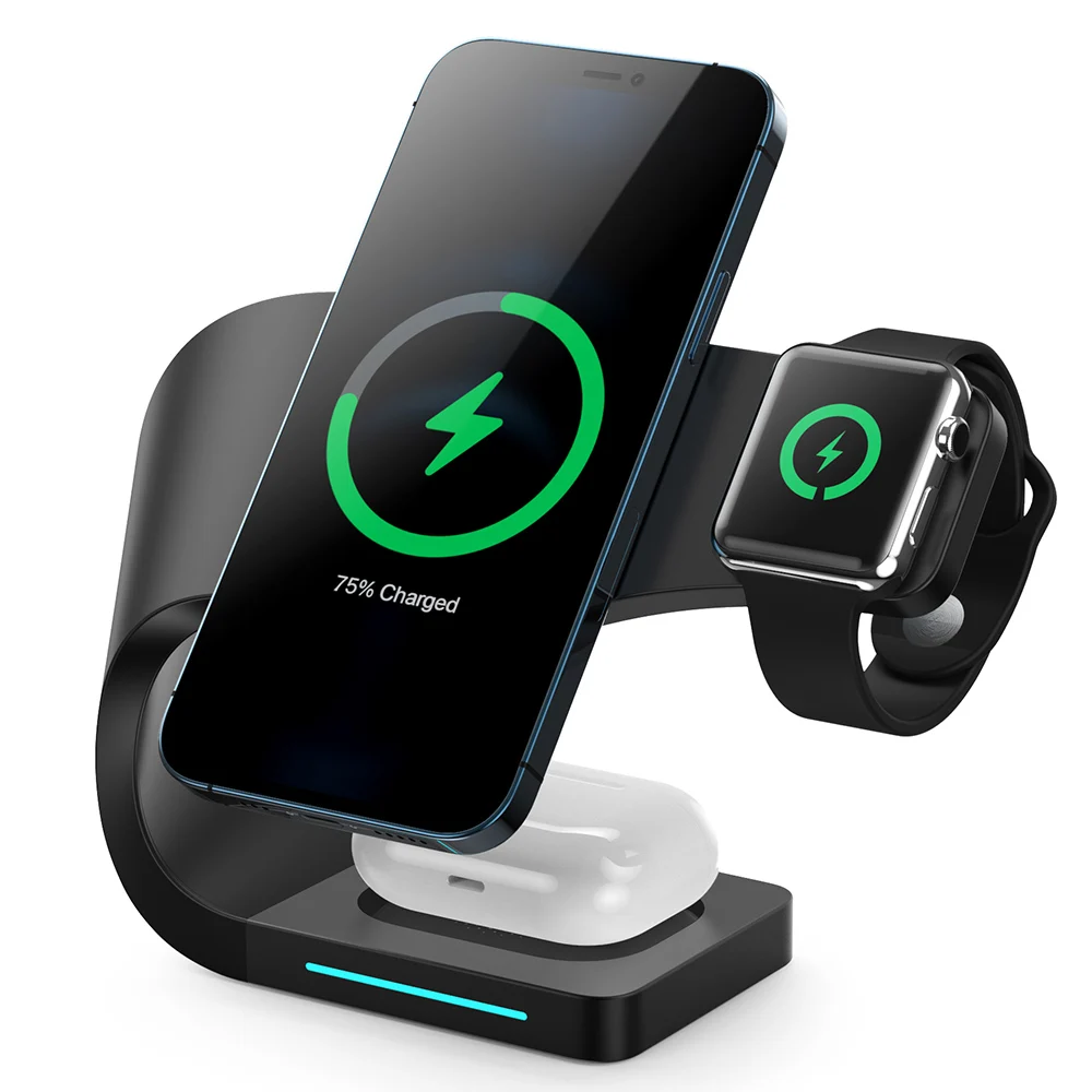 Cargador inal&aacute;mbrico Qi magn&eacute;tico 3 en 1, estaci&oacute;n de carga r&aacute;pida para Iphone 13, 12, 11, Mini Pro Max, reloj-1