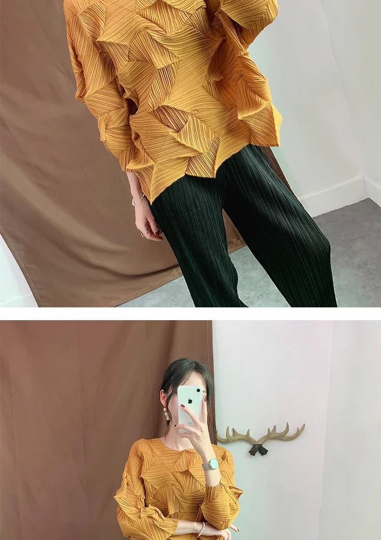 Большие размеры, футболки, осенние женские, большие, эластичные, Miyake, плиссированные, с круглым вырезом, однотонные, свободные безрукавки для женщин, 45-75 кг