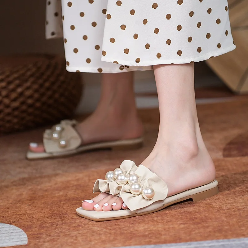 Шлепанцы женские кожаные пляжные сандалии Повседневная Уличная обувь для дома