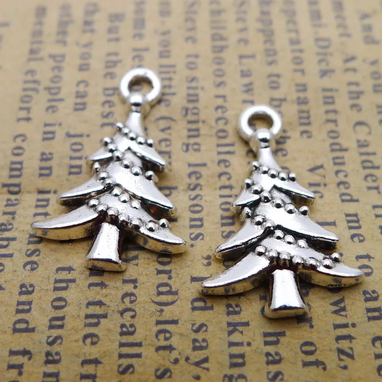 

20PCS/Lot 21m*14mm Antique Silver Color Christmas Trees Charm For Jewelry Making DIY Handmade Craft