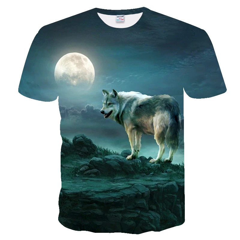 Летняя футболка классная с принтом волка серия 3DT Мужская и женская Повседневная