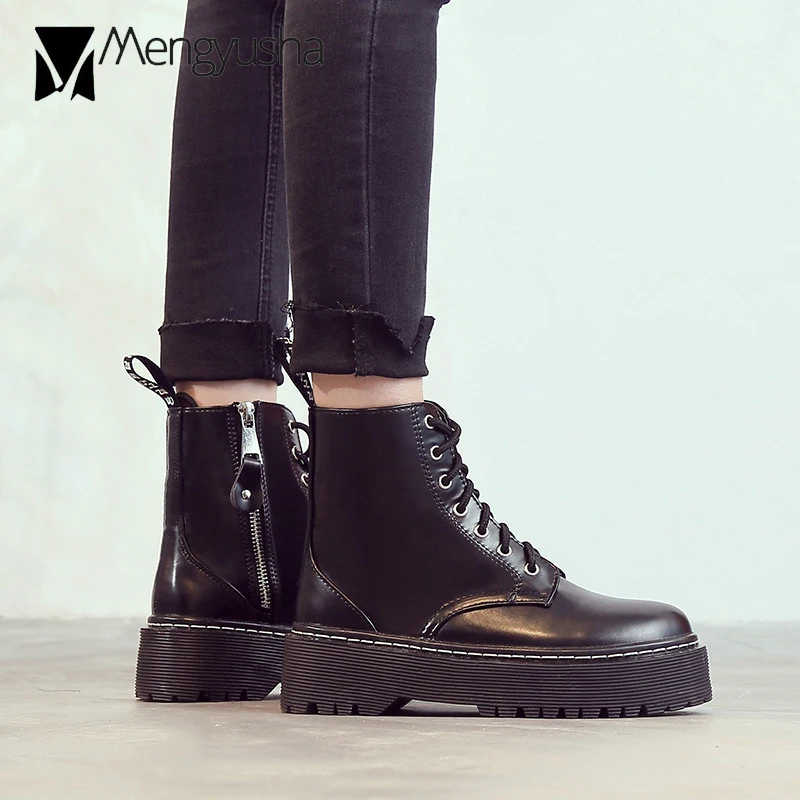 Женские ботинки на шнуровке Короткие мотоциклетные Ботильоны молнии с плюшевой