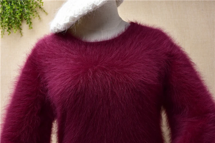 Пуловер женский кашемировый из шерсти ангорки с длинными рукавами-фонариками |