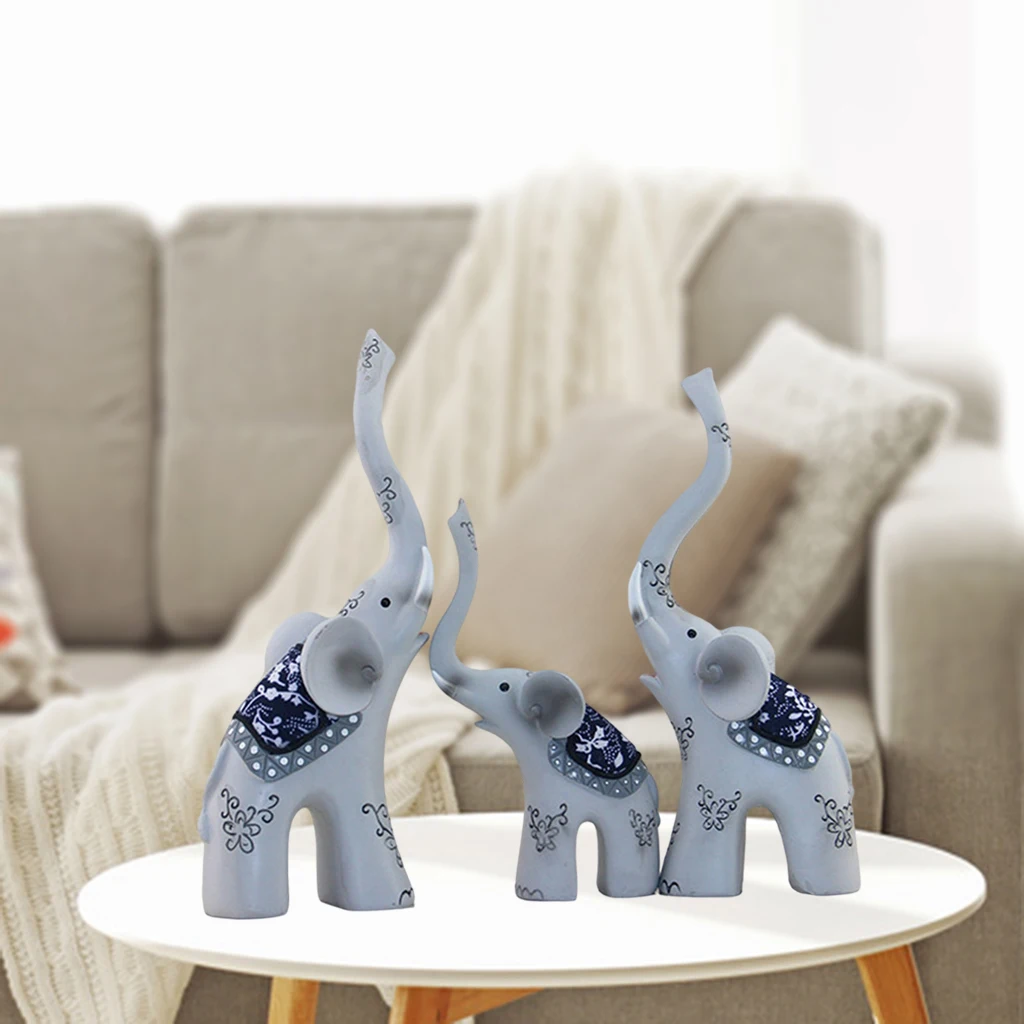

3Pcs Elephants Family Figurines Home Tabletop Animal Statues Decoration Gift