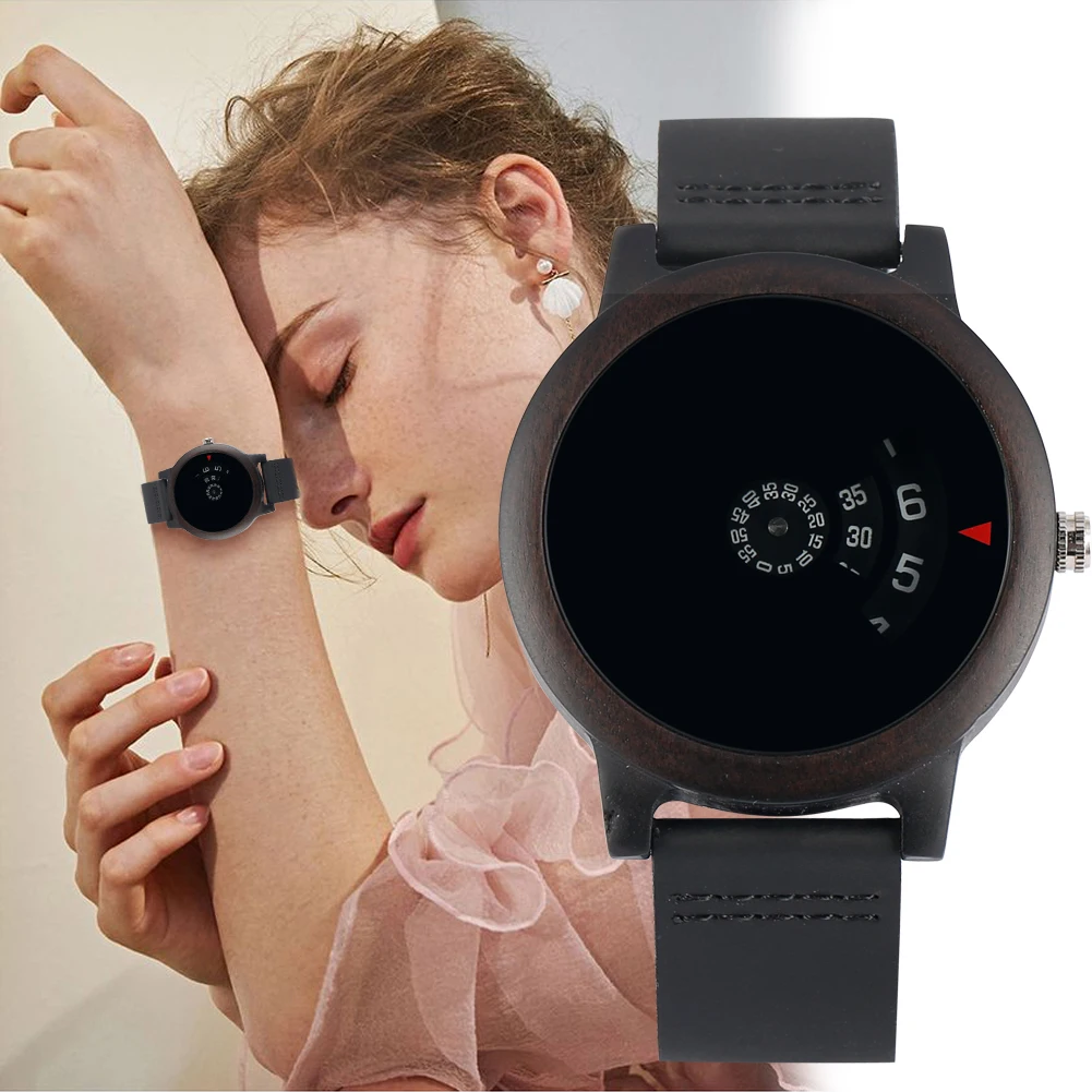

Creative Wooden Watch Men Digital Dial Sandalwood Ebony Quartz Leather Watchband Gift for Men Dad Husband Reloj De Madera