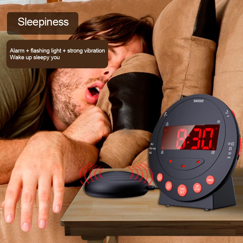 

LED Vibrating Loud Alarm Clock Strong Bed Vibration Shaker for Heavy Sleepers Deaf Senior hearing Impaired Wake Up Alarm Clock