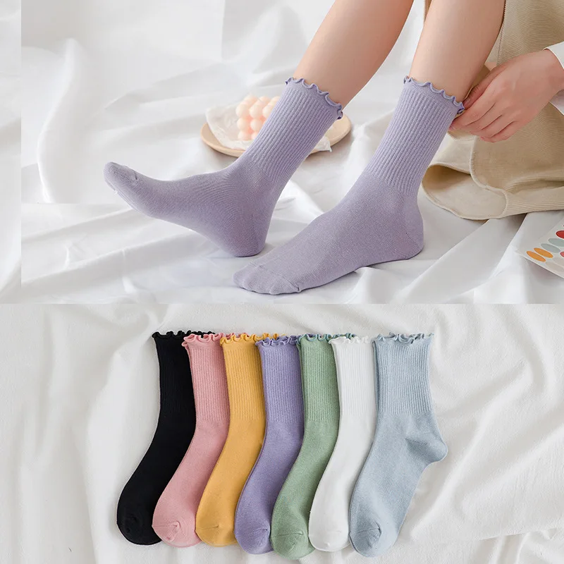 

Women's Happy Funny Socks Fashion Cute Sweets Princess Ruffle Woman Socks College Solid Color Short Socks Set Cute Sweets 5Pair