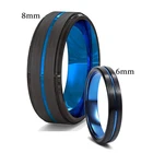 Кольца для пар-трендовые черные матовые кольца из нержавеющей стали для мужчин и женщин тонкие синие линии Groove Promise Кольца ювелирные изделия для свадебной вечеринки