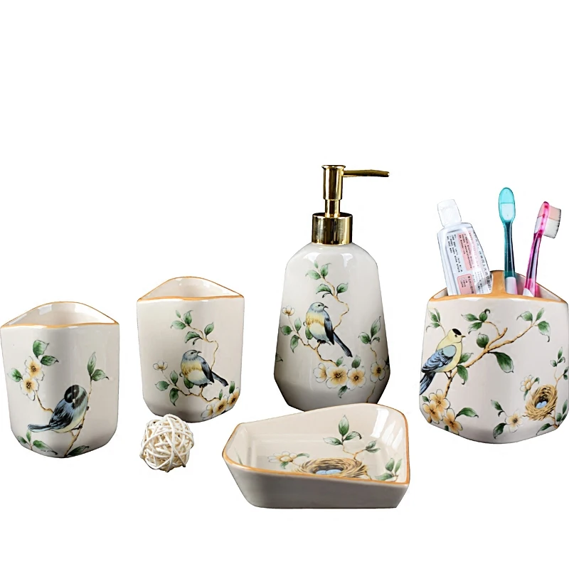 

bathroom supplies European exquisite ceramic bathroom decoration accessories set soap dispenser toothbrush holder soap box