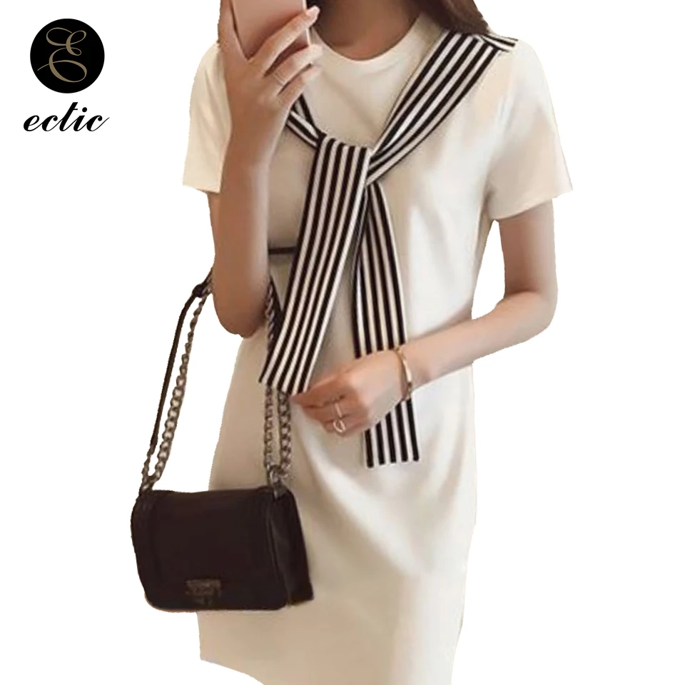 Черный белый цвет платья для Для женщин роковой ете 2019 модная Корейская одежда