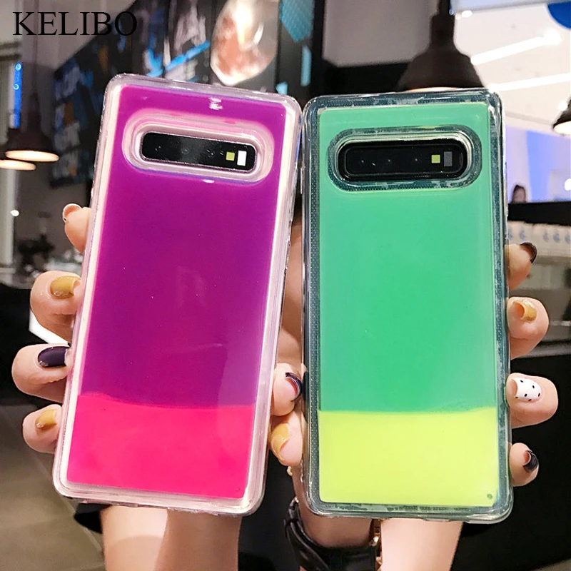Светящийся чехол с неоновым песком для samsung Galaxy S8 S9 S10 Plus S10E Note 8 9 Note10 Pro + жидкий