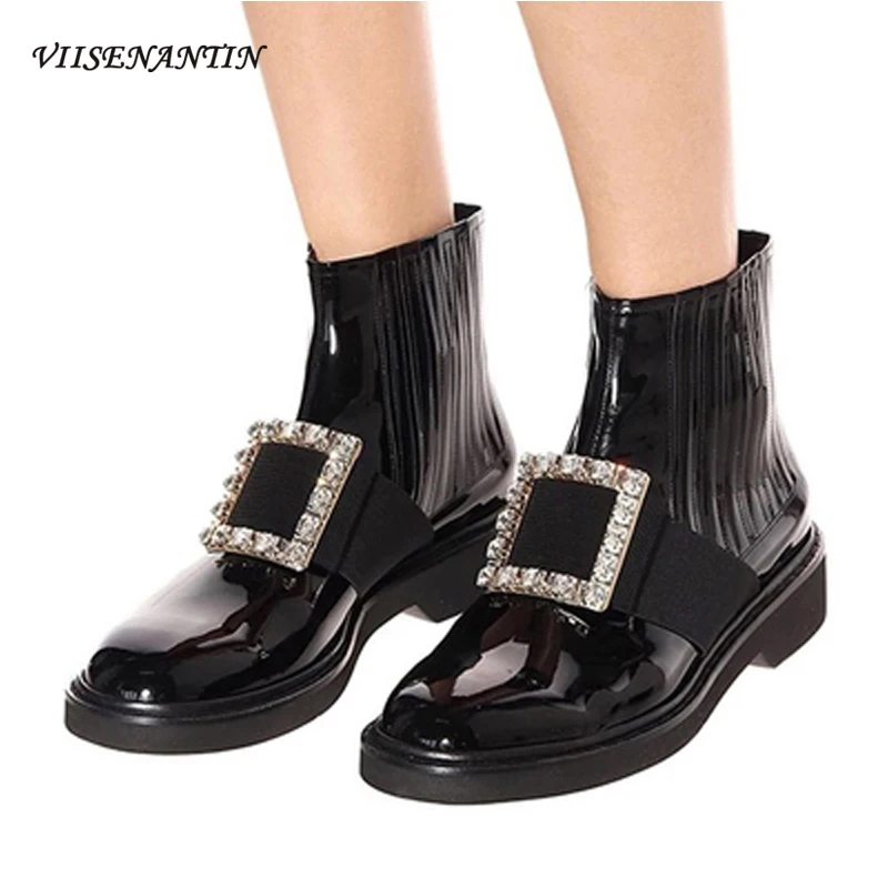 

Новинка Осень-зима 2020, короткие женские ботинки-челси viisenantв британском стиле с квадратными бриллиантами