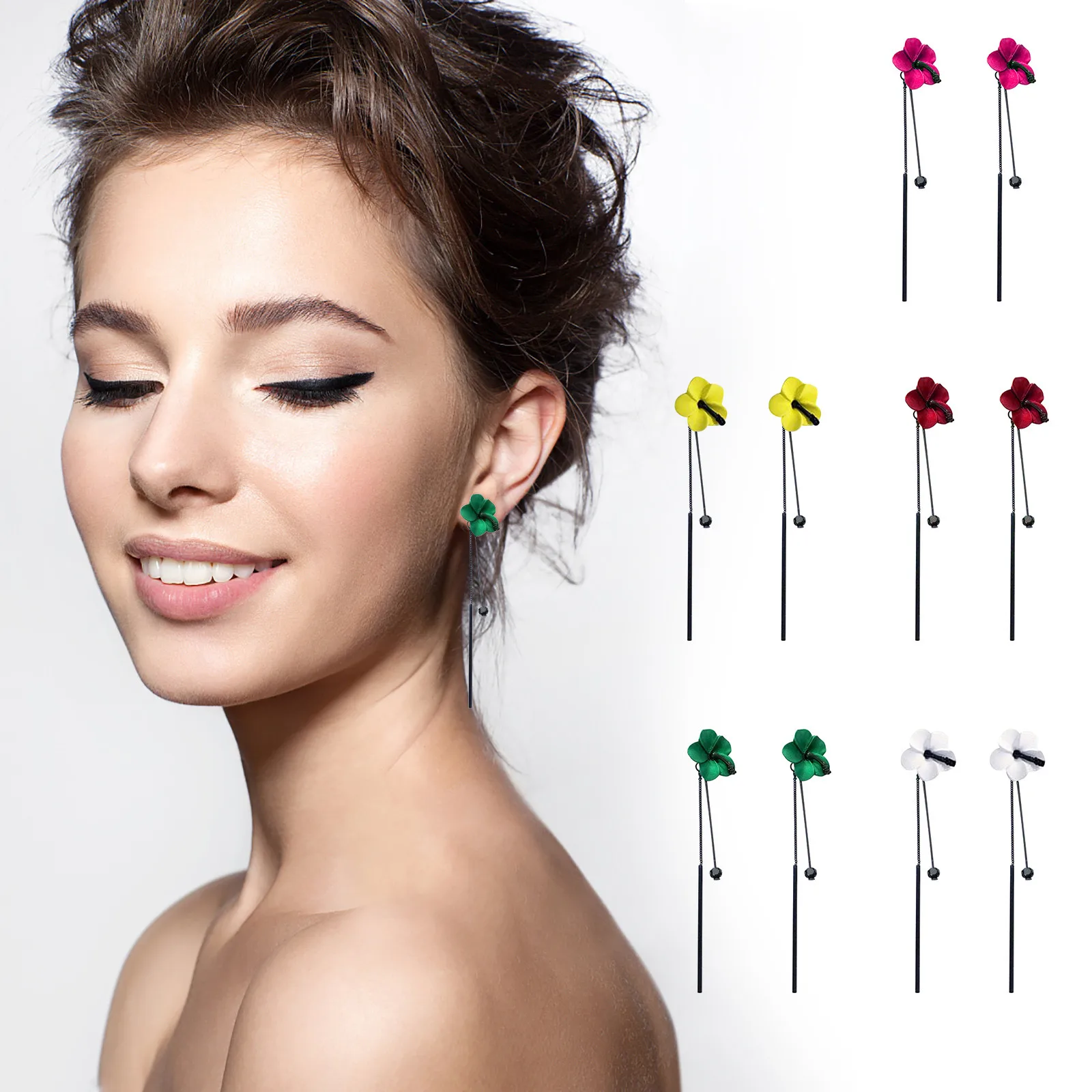 Wild Burgundy noble flowers Ear Jewelry Long Temperament Silver Needle Earrings Female Flower Tassel Party Gift | Украшения и